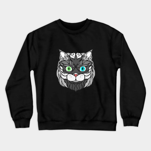 Gray Cat Face Drawing Crewneck Sweatshirt by zak00aria